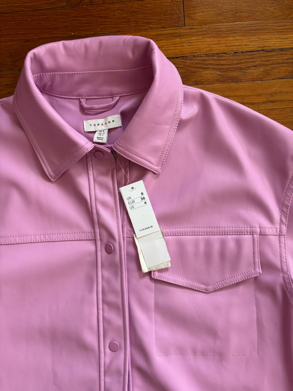 Topshop Pink Faux Leather Shirt-Style Jacket